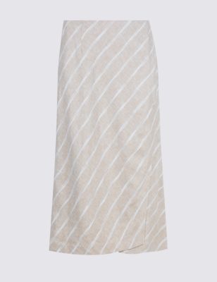 Linen Blend Striped A-Line Skirt